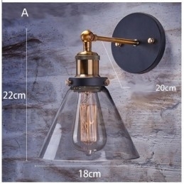 Aplica de perete pentru dormitor rustic Lodge cu 1 lumina cu abajur din sticla
