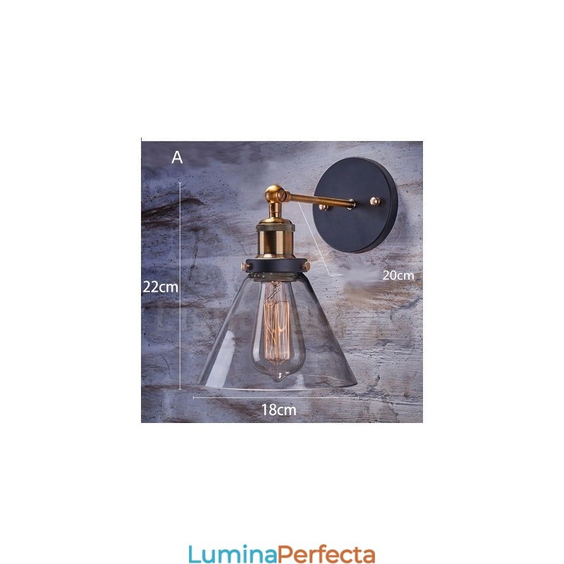 Aplica de perete pentru dormitor rustic Lodge cu 1 lumina cu abajur din sticla