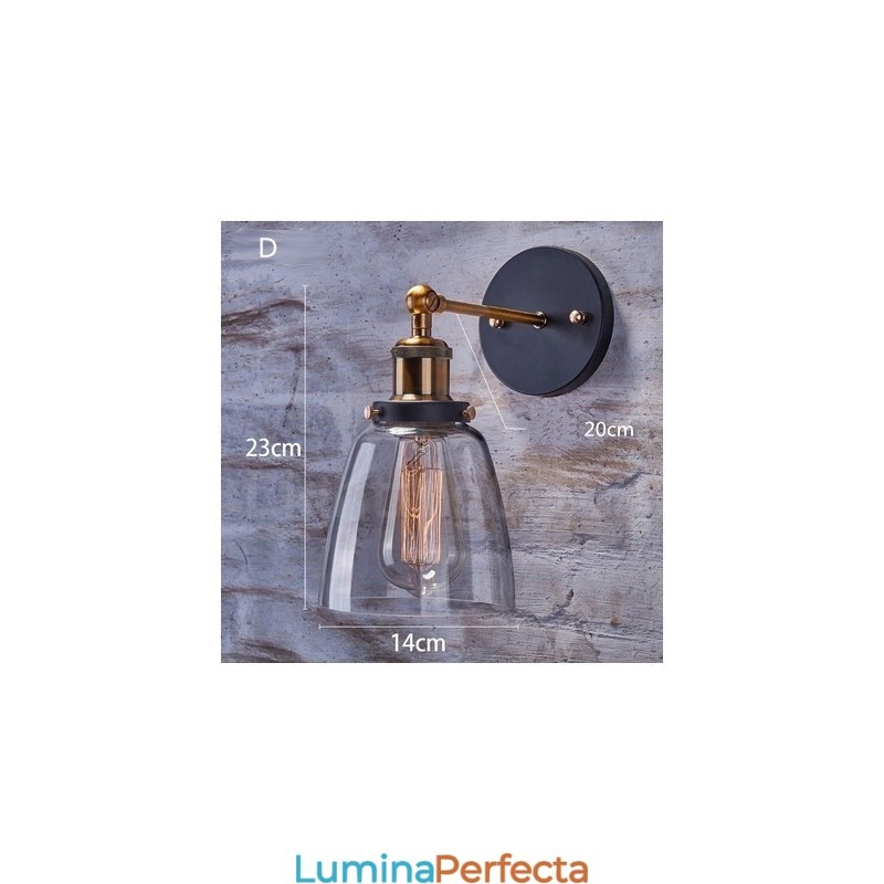 Aplica de perete pentru dormitor rustic Lodge cu 1 lumina cu abajur din sticla