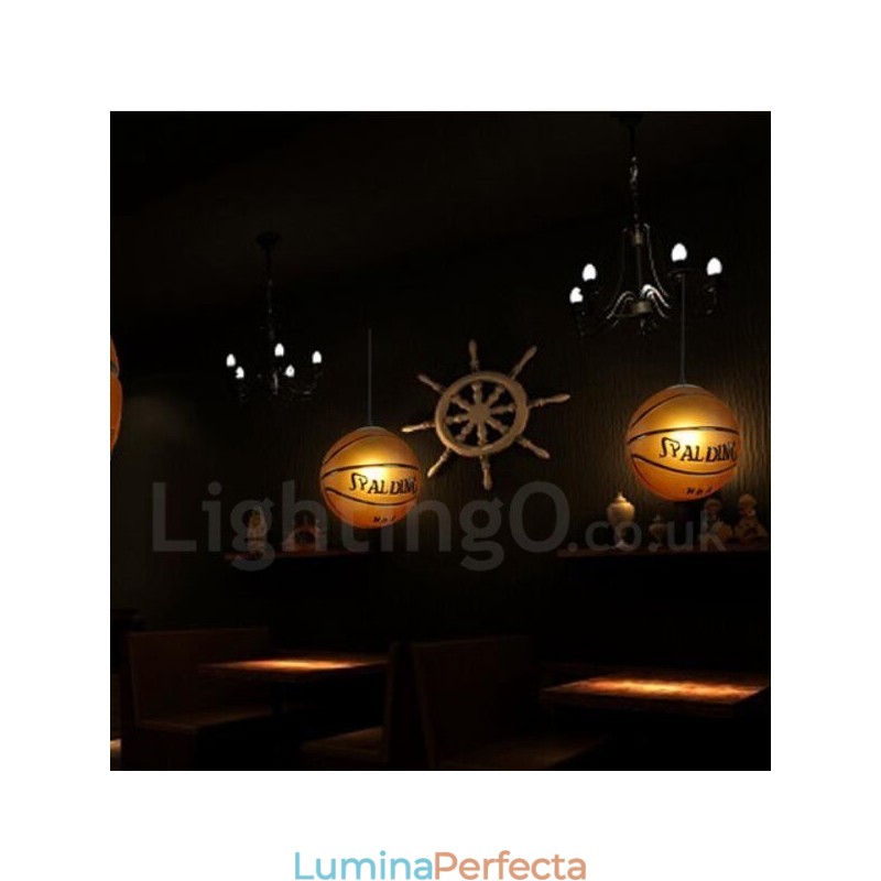 Lampă suspendată cu abajur din sticlă de baschet, epocă, modernă, cu 1 lumină
