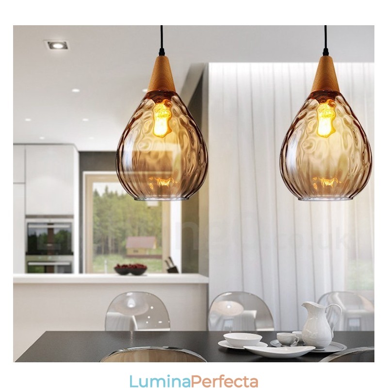 Lampă suspendată din sticlă modernă, în stil nordic, cu 1 lumină