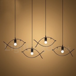 Lampă suspendată cu 1 lumină Rustic Lodge Retro Fish cu abajur din oțel