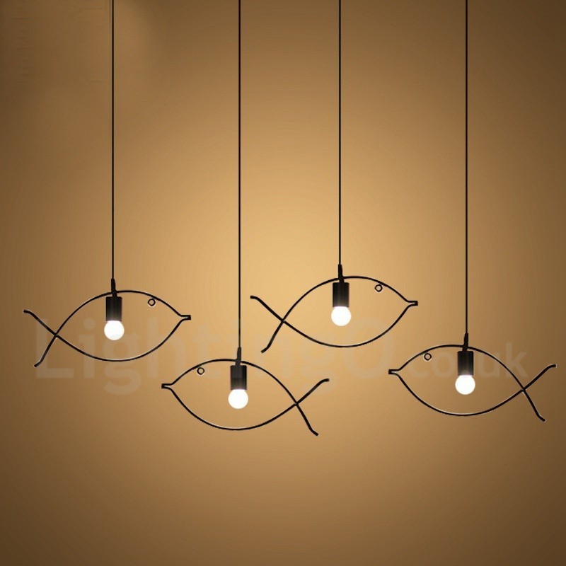 Lampă suspendată cu 1 lumină Rustic Lodge Retro Fish cu abajur din oțel