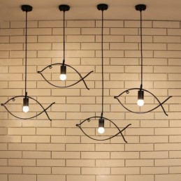 Lampă suspendată cu 1 lumină Rustic Lodge Retro Fish cu abajur din oțel