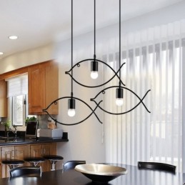 Lampă suspendată cu 1 lumină Rustic Lodge Retro Fish cu abajur din oțel