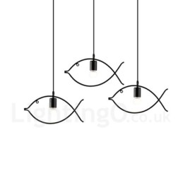 Lampă suspendată cu 1 lumină Rustic Lodge Retro Fish cu abajur din oțel