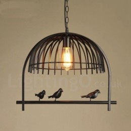 Lampă suspendată cu 1 lumină Rustic Lodge Retro Birdcage cu abajur din oțel