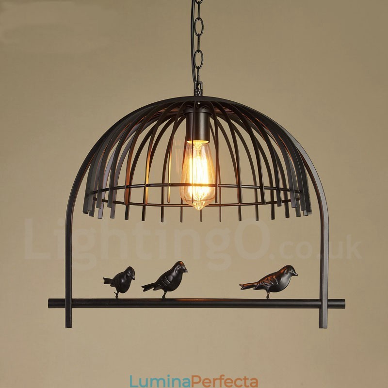 Lampă suspendată cu 1 lumină Rustic Lodge Retro Birdcage cu abajur din oțel