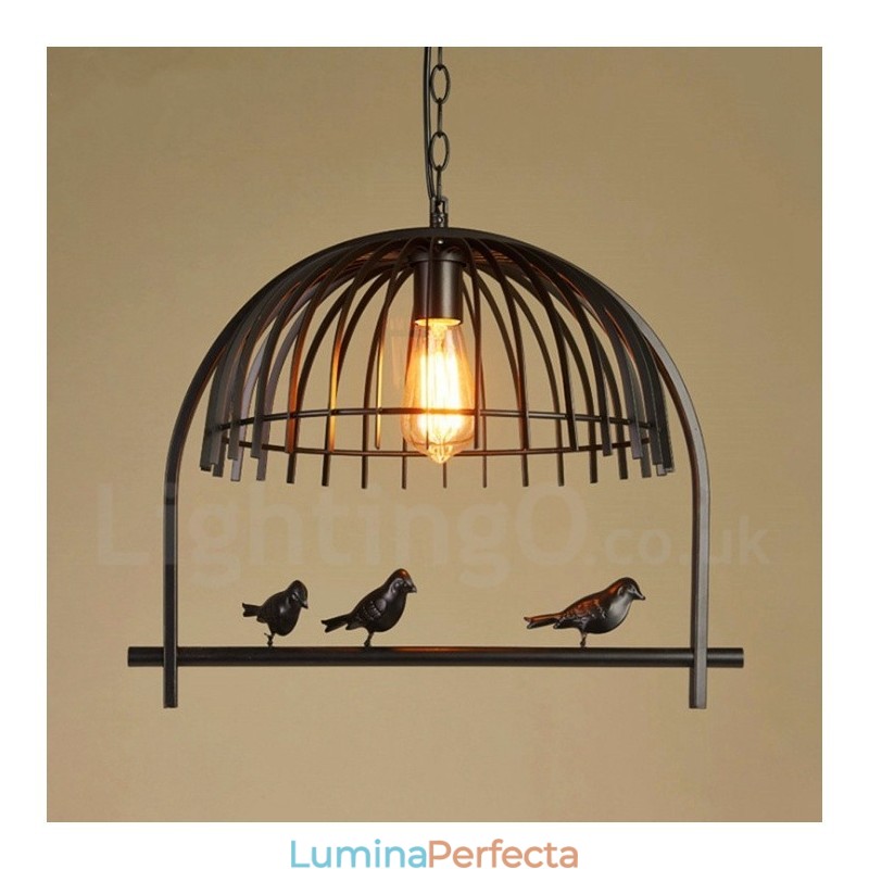 Lampă suspendată cu 1 lumină Rustic Lodge Retro Birdcage cu abajur din oțel
