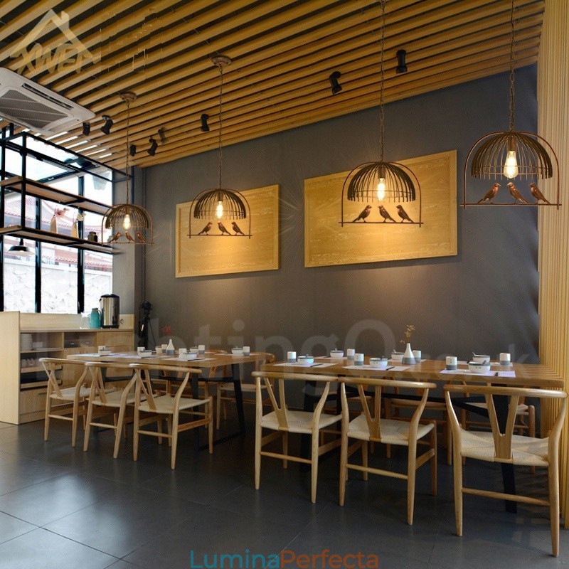 Lampă suspendată cu 1 lumină Rustic Lodge Retro Birdcage cu abajur din oțel