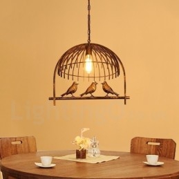 Lampă suspendată cu 1 lumină Rustic Lodge Retro Birdcage cu abajur din oțel