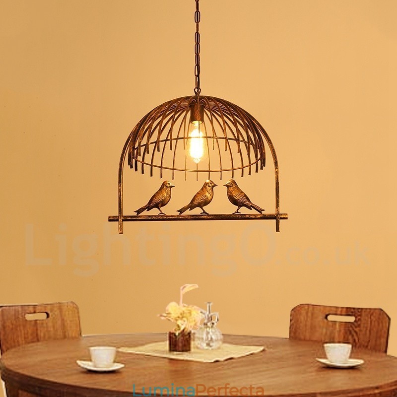 Lampă suspendată cu 1 lumină Rustic Lodge Retro Birdcage cu abajur din oțel