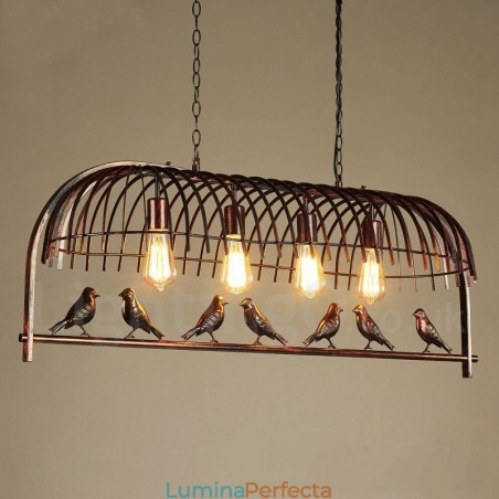 Lampă suspendată cu 4 lumini Rustic Lodge Retro Birdcage cu abajur din oțel