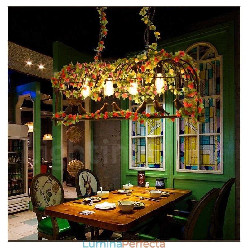 Lampă suspendată cu 4 lumini Rustic Lodge Retro Birdcage cu abajur din oțel