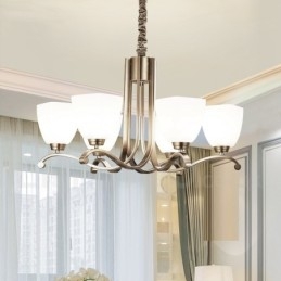 Candelabru contemporan modern cu 6 lumini cu abajur din sticlă