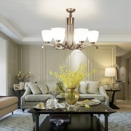 Candelabru contemporan modern cu 6 lumini cu abajur din sticlă