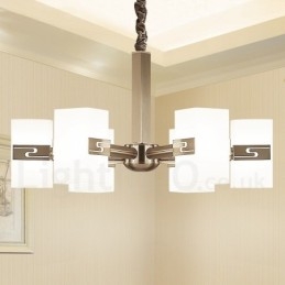 Candelabru contemporan modern cu 6 lumini cu abajur din sticlă