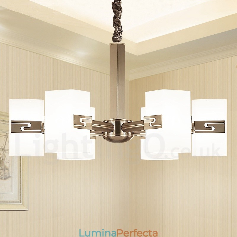 Candelabru contemporan modern cu 6 lumini cu abajur din sticlă