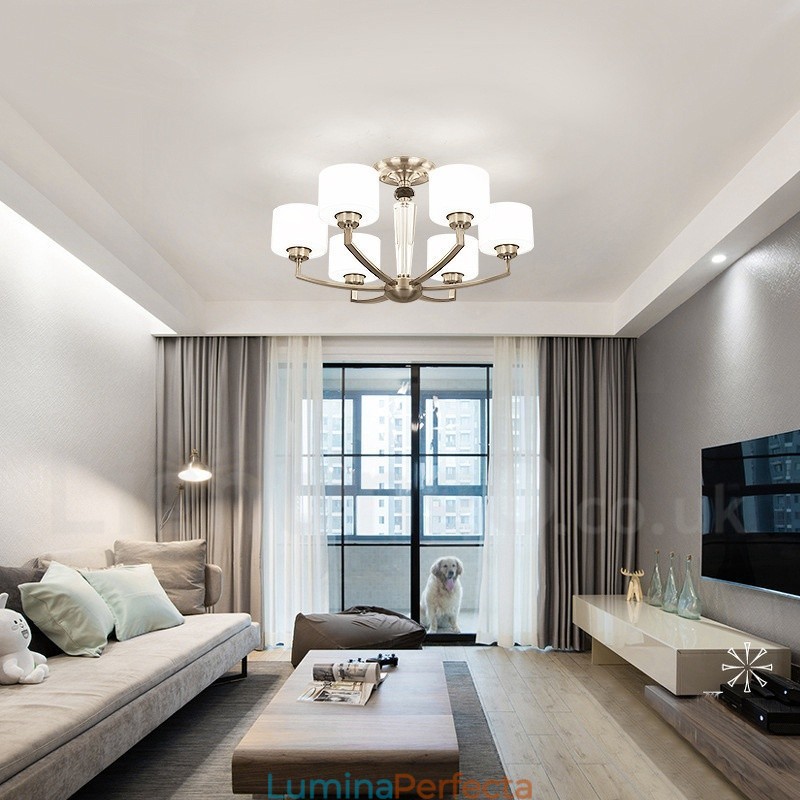 Candelabru contemporan modern cu 6 lumini cu abajur din sticlă