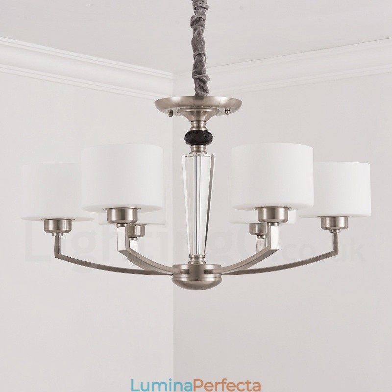 Candelabru contemporan modern cu 6 lumini cu abajur din sticlă