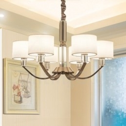 Candelabru modern contemporan din cristal cu 6 lumini cu abajur din material textil