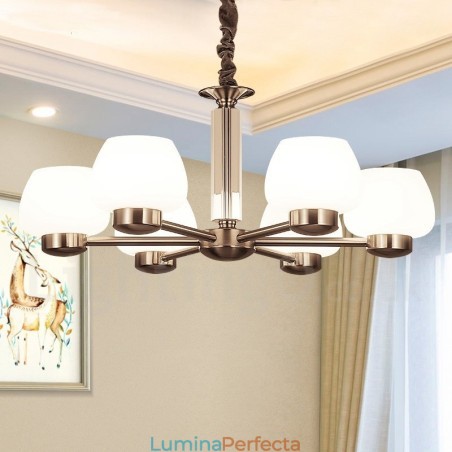 Candelabru contemporan modern cu 6 lumini cu abajur din sticlă