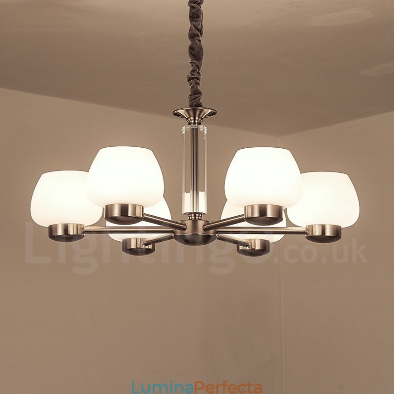 Candelabru contemporan modern cu 6 lumini cu abajur din sticlă