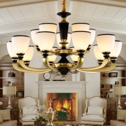 Candelabru retro tradițional din aliaj de zinc cu 15 lumini, cu abajur din sticlă