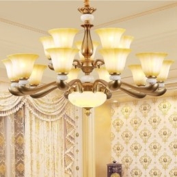 Candelabru de lux retro tradițional din aliaj de zinc cu 15 lumini cu abajur din sticlă