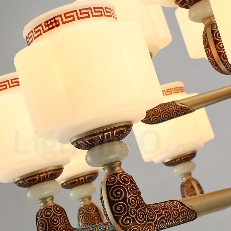 Candelabru de lux pentru hol, retro, tradițional, din aliaj de zinc, cu abajur din sticlă
