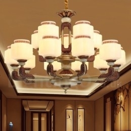 Candelabru de lux pentru hol, retro, tradițional, din aliaj de zinc, cu abajur din sticlă