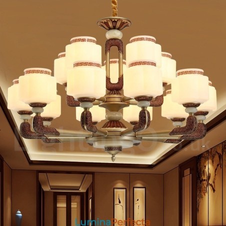 Candelabru de lux pentru hol, retro, tradițional, din aliaj de zinc, cu abajur din sticlă Candelabru de lux pentru hol, retro, tradițional, din aliaj de zinc, cu abajur din sticlă