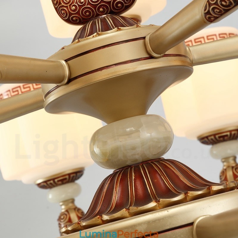 Candelabru de lux pentru hol, retro, tradițional, din aliaj de zinc, cu abajur din sticlă