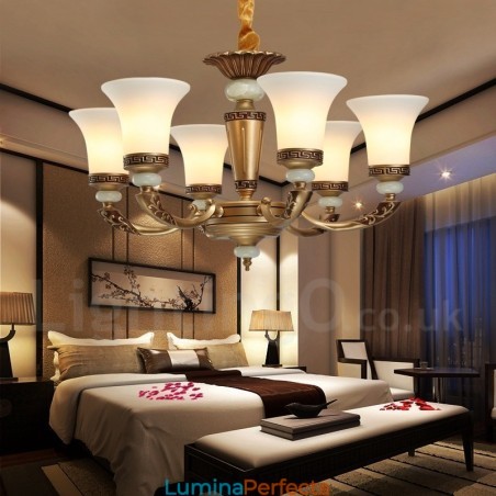 Candelabru de lux pentru hol, retro, tradițional, din aliaj de zinc, cu abajur din sticlă Candelabru de lux pentru hol, retro, tradițional, din aliaj de zinc, cu abajur din sticlă