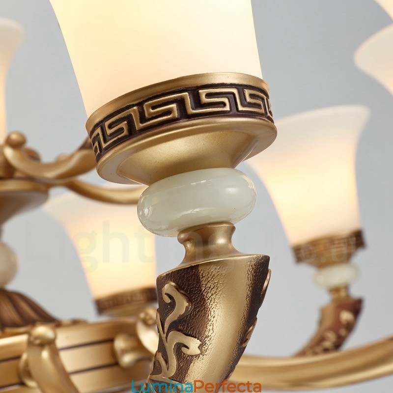 Candelabru de lux pentru hol, retro, tradițional, din aliaj de zinc, cu abajur din sticlă