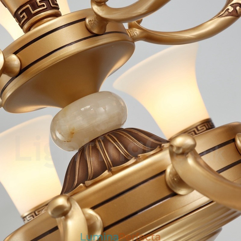 Candelabru de lux pentru hol, retro, tradițional, din aliaj de zinc, cu abajur din sticlă