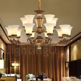 15 lumini retro tradițional din aliaj de zinc candelabru de lux pentru hol cu abajur din sticlă