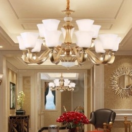 Candelabru rustic tradițional retro cu 15 lumini cu abajur din sticlă