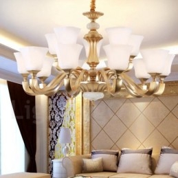 Candelabru rustic tradițional retro cu 15 lumini cu abajur din sticlă
