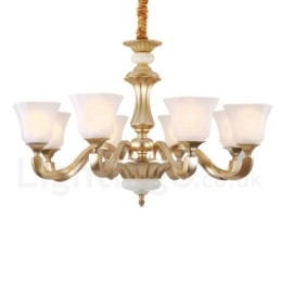 Candelabru rustic tradițional retro cu 8 lumini cu abajur din sticlă