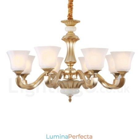 Candelabru rustic tradițional retro cu 8 lumini cu abajur din sticlă Candelabru rustic tradițional retro cu 8 lumini cu abajur din sticlă