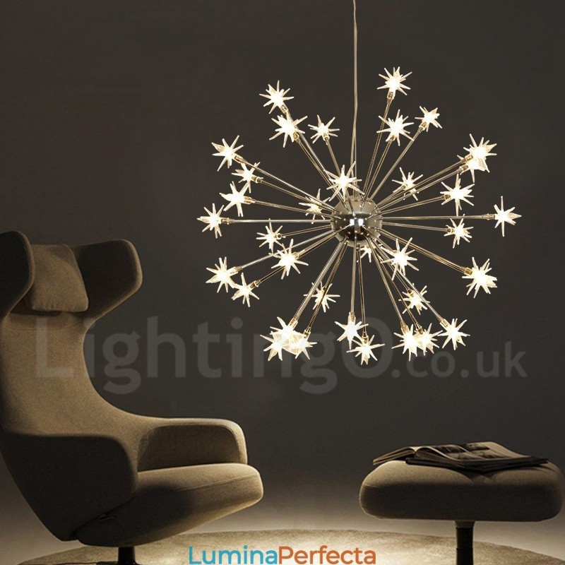 Lampă suspendată modernă contemporană din oțel cu 32 de lumini cu abajur din sticlă