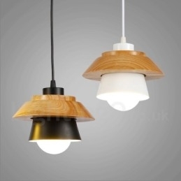 Lampă suspendată modernă, contemporană, din lemn, cu 1 lumină, cu abajur din aliaj de aluminiu