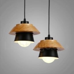 Lampă suspendată modernă, contemporană, din lemn, cu 1 lumină, cu abajur din aliaj de aluminiu