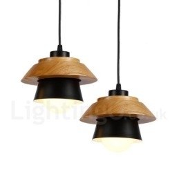 Lampă suspendată modernă, contemporană, din lemn, cu 1 lumină, cu abajur din aliaj de aluminiu