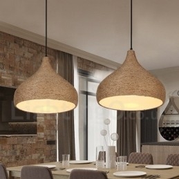 Lampă suspendată cu frânghie de cânepă, retro rustic, cu 1 lumină, cu abajur din funie de cânepă