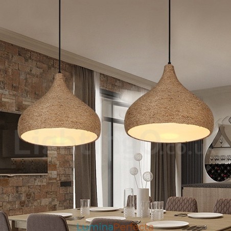 Lampă suspendată cu frânghie de cânepă, retro rustic, cu 1 lumină, cu abajur din funie de cânepă Lampă suspendată cu frânghie de cânepă, retro rustic, cu 1 lumină, cu abajur din funie de cânepă