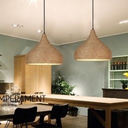 Lampă suspendată cu frânghie de cânepă, retro rustic, cu 1 lumină, cu abajur din funie de cânepă
