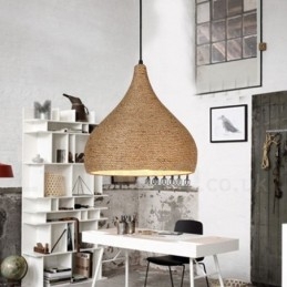 Lampă suspendată cu frânghie de cânepă, retro rustic, cu 1 lumină, cu abajur din funie de cânepă