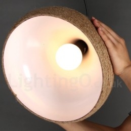 Lampă suspendată cu frânghie de cânepă, retro rustic, cu 1 lumină, cu abajur din funie de cânepă